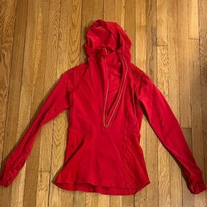 Lulu Lemon Red Hooded Long Sleeve Top